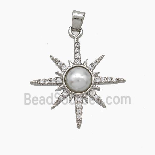 Copper Sun Pendant Pave Pearlized Resin Zirconia Platinum Plated