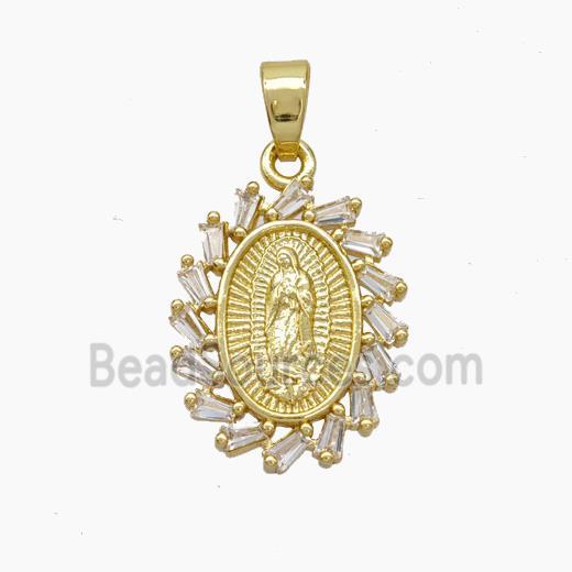 Jesus Charms Copper Pendant Pave Zirconia Gold Plated