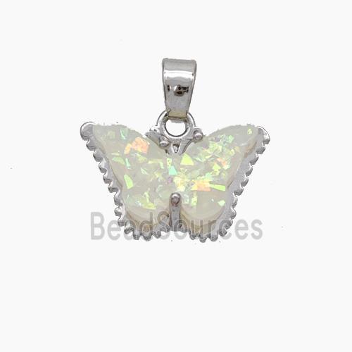 Copper Butterfly Pendant Pave Fire Opal Platinum Plated