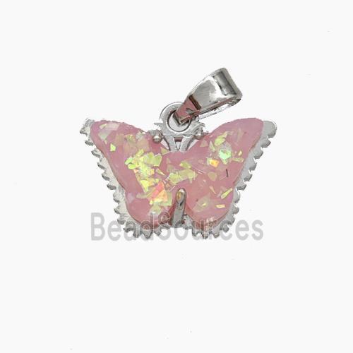 Copper Butterfly Pendant Pave Pink Fire Opal Platinum Plated