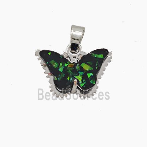 Copper Butterfly Pendant Pave Black Fire Opal Platinum Plated