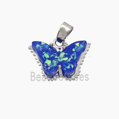 Copper Butterfly Pendant Pave Blue Fire Opal Platinum Plated