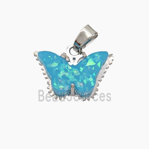 Copper Butterfly Pendant Pave Aqua Fire Opal Platinum Plated