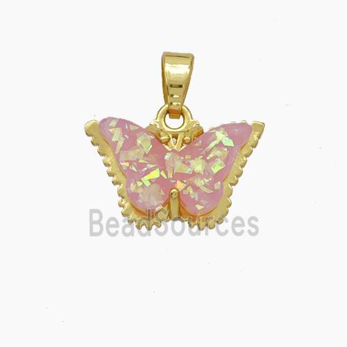 Copper Butterfly Pendant Pave Pink Fire Opal Gold Plated