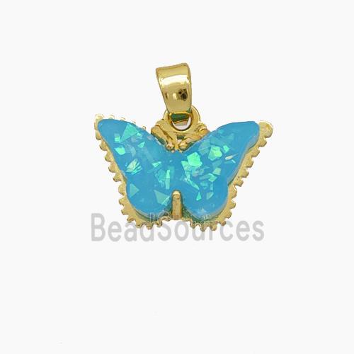 Copper Butterfly Pendant Pave Aqua Fire Opal Gold Plated