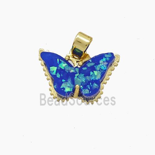 Copper Butterfly Pendant Pave Blue Fire Opal Gold Plated