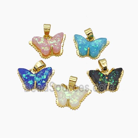 Copper Butterfly Pendant Pave Fire Opal Gold Plated Mixed