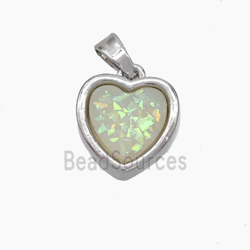 Copper Heart Pendant Pave Fire Opal Platinum Plated