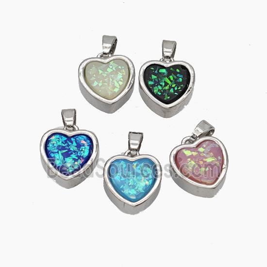 Copper Heart Pendant Pave Fire Opal Platinum Plated Mixed