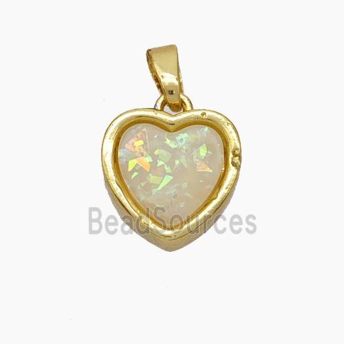 Copper Heart Pendant Pave Fire Opal Gold Plated