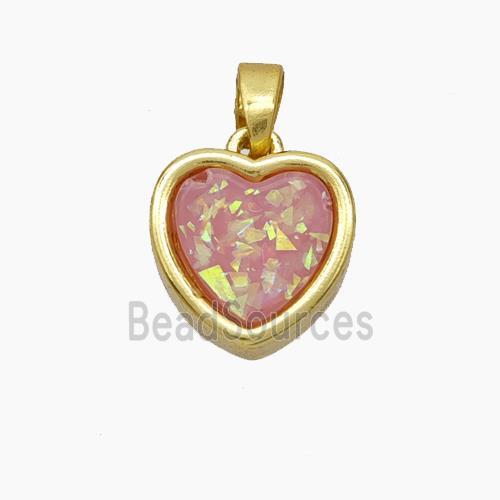 Copper Heart Pendant Pave Pink Fire Opal Gold Plated