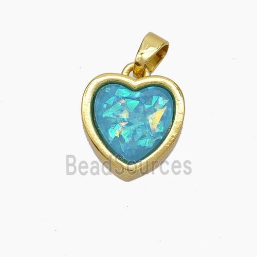 Copper Heart Pendant Pave Aqua Fire Opal Gold Plated