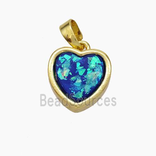Copper Heart Pendant Pave Blue Fire Opal Gold Plated