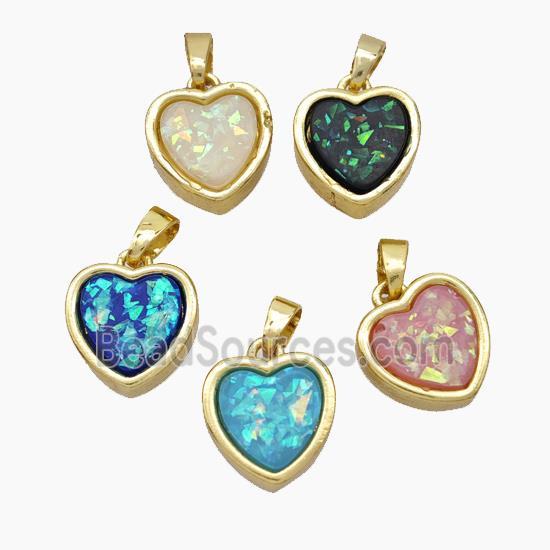 Copper Heart Pendant Pave Fire Opal Gold Plated Mixed
