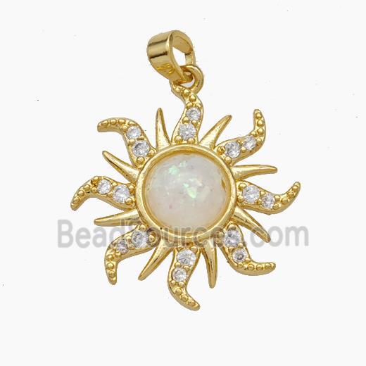 Copper Sun Pendant Pave Fire Opal Zirconia Gold Plated