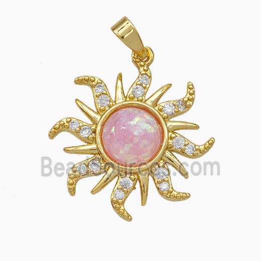 Copper Sun Pendant Pave Pink Fire Opal Zirconia Gold Plated