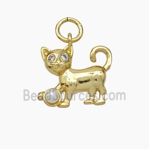 Copper Cat Pendant Pave Pearlized Resin Gold Plated