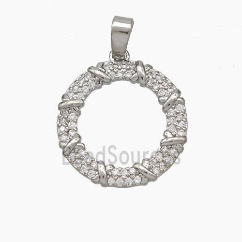 Copper Circle Pendant Pave Zirconia Platinum Plated