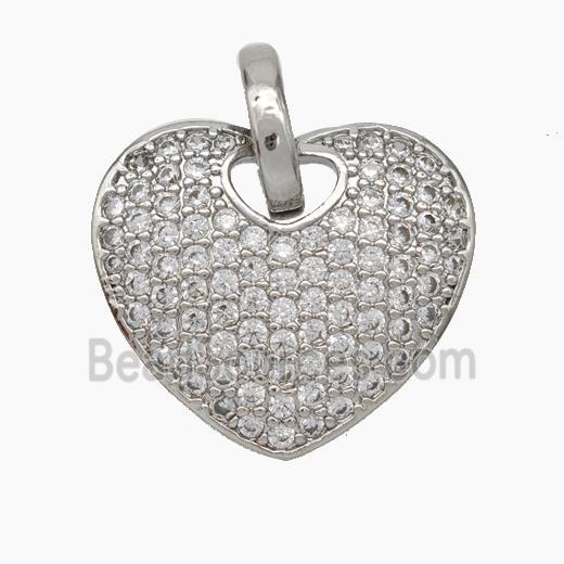 Copper Heart Pendant Pave Zirconia Platinum Plated