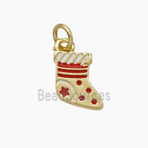 Christmas Stocking Charms Copper Pendant Enamel Gold Plated