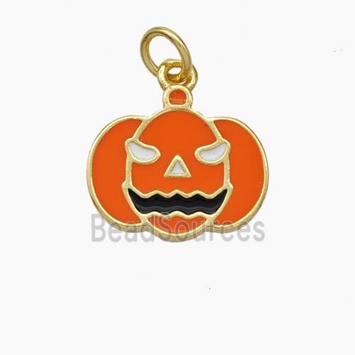 Halloween Pumpkin Charms Copper Pendant Orange Enamel Gold Plated