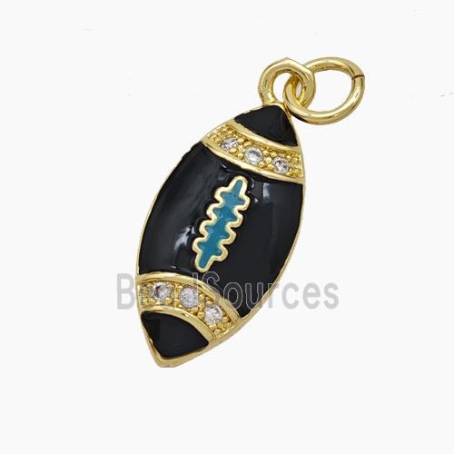 American Football Charms Copper Rugby Pendant Pave Zirconia Black Enamel Sport Gold Plated