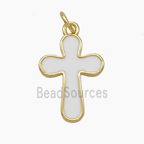 Copper Cross Pendant White Enamel Gold Plated