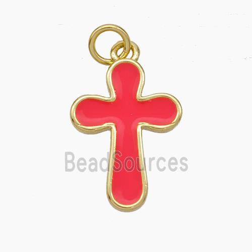 Copper Cross Pendant Red Enamel Gold Plated