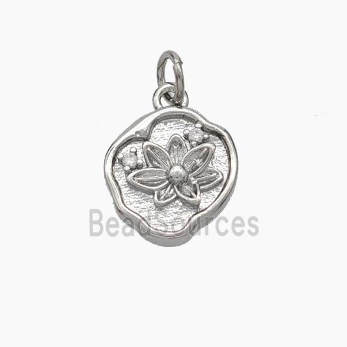 Copper Flower Pendant Pave Zirconia Platinum Plated