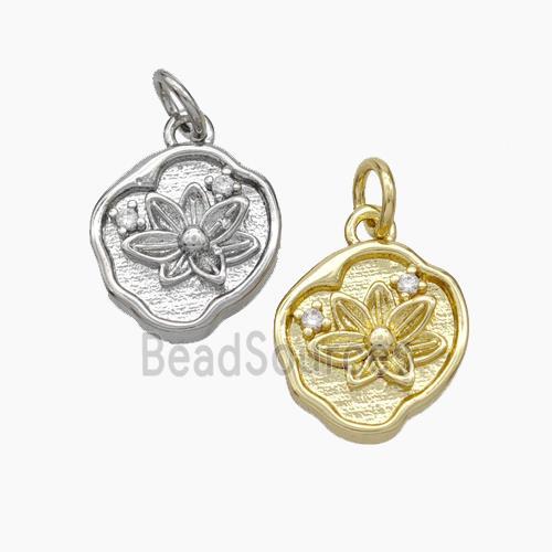 Copper Flower Pendant Pave Zirconia Mixed