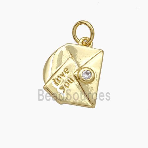 Envelope Love You Copper Pendant Pave Zirconia Gold Plated