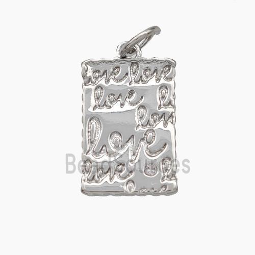 Love Charms Copper Rectangle Pendant Platinum Plated