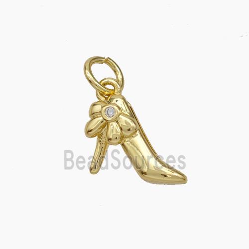 High Heel Charms Copper Shoe Pendant Pave Zirconia Gold Plated