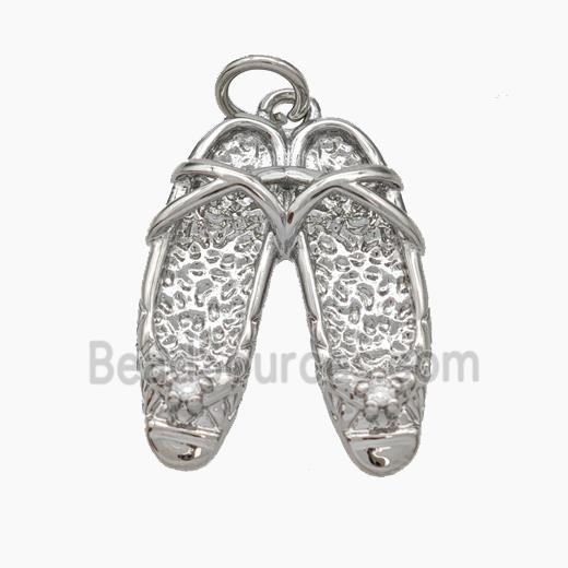 Sandals Charms Copper Shoe Pendant Pave Zirconia Platinum Plated