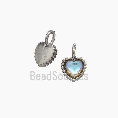 Copper Heart Pendant Pave Crystal Glass Platinum Plated