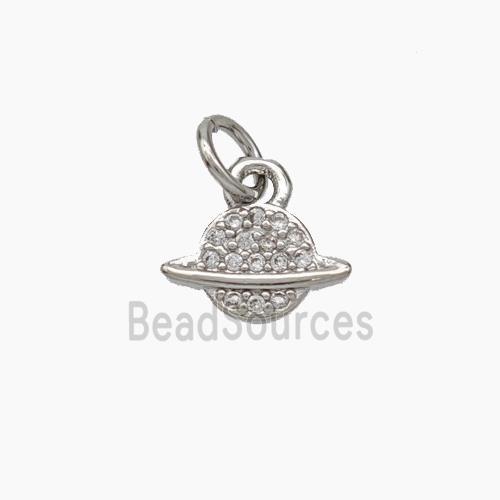 Copper Planet Pendant Pave Zirconia Platinum Plated