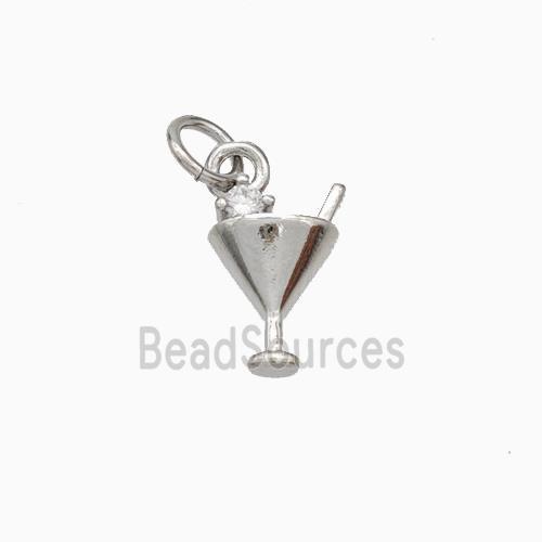 Wine Cap Charms Copper Pendant Pave Zirconia Platinum Plated
