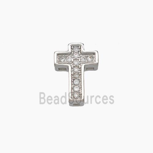 Copper Cross Beads Micropave Zirconia Platinum Plated