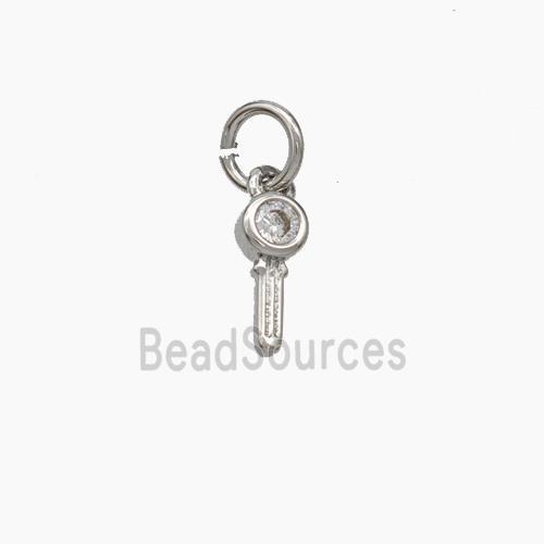 Copper Key Pendant Pave Zirconia Platinum Plated