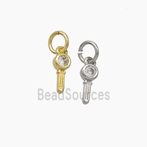 Copper Key Pendant Pave Zirconia Mixed