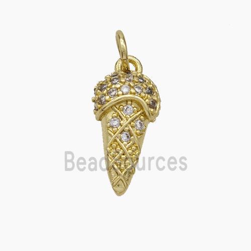 Ice Cream Cone Charms Copper Pendant Pave Zirconia Gold Plated