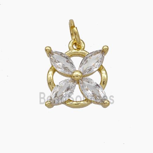 Copper Flower Pendant Pave Zirconia Gold Plated