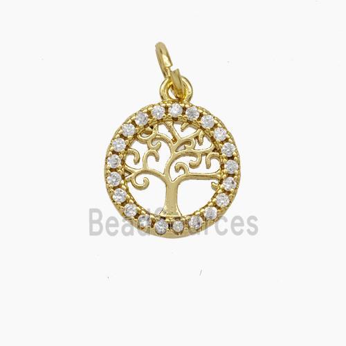 Tree Of Life Copper Pendant Micropave Zirconia Gold Plated