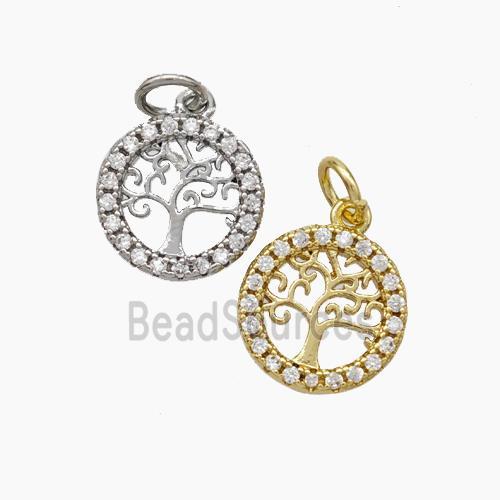 Tree Of Life Copper Pendant Micropave Zirconia Mixed