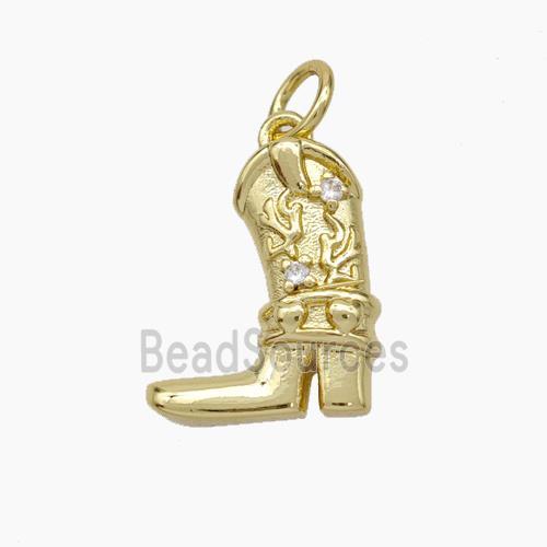 Cowboy Shoes Charms Copper Pendant Pave Zirconia Gold Plated