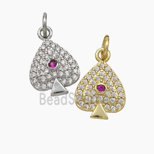 ACE of Spades Charms Copper Pendant Pave Zirconia Mixed