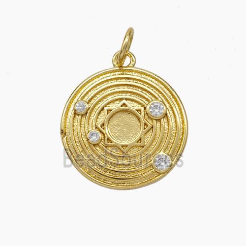 Solar System Charms Copper Sun Planet Pendant Pave Zirconia Gold Plated