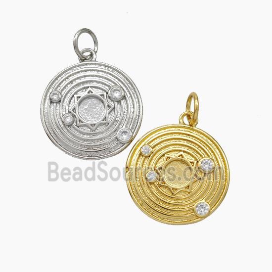 Solar System Charms Copper Sun Planet Pendant Pave Zirconia Mixed