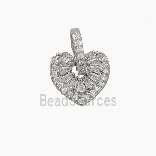 Copper Heart Pendant Micropave Zirconia Platinum Plated
