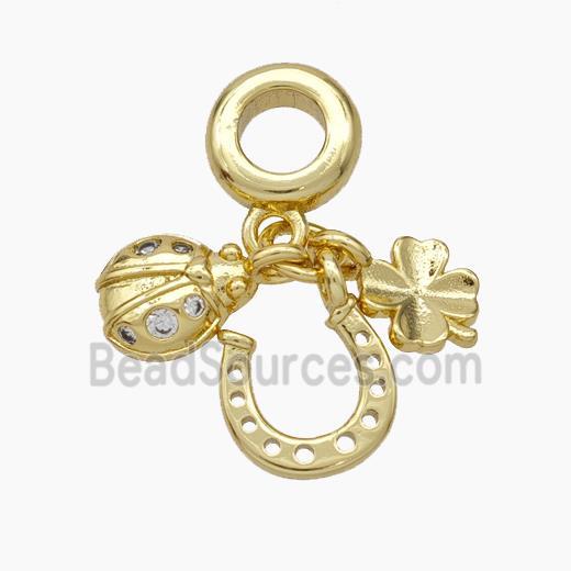 Ladybug Horseshoes Clover Charms Copper Pendant Pave Zirconia Gold Plated